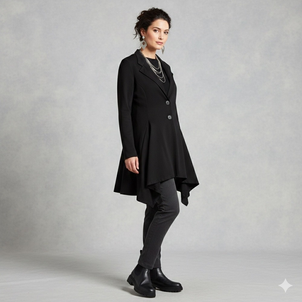 Alembika Black Asymmetrical Jersey Knit Blazer Jacket‎ Longline Israel Size 8